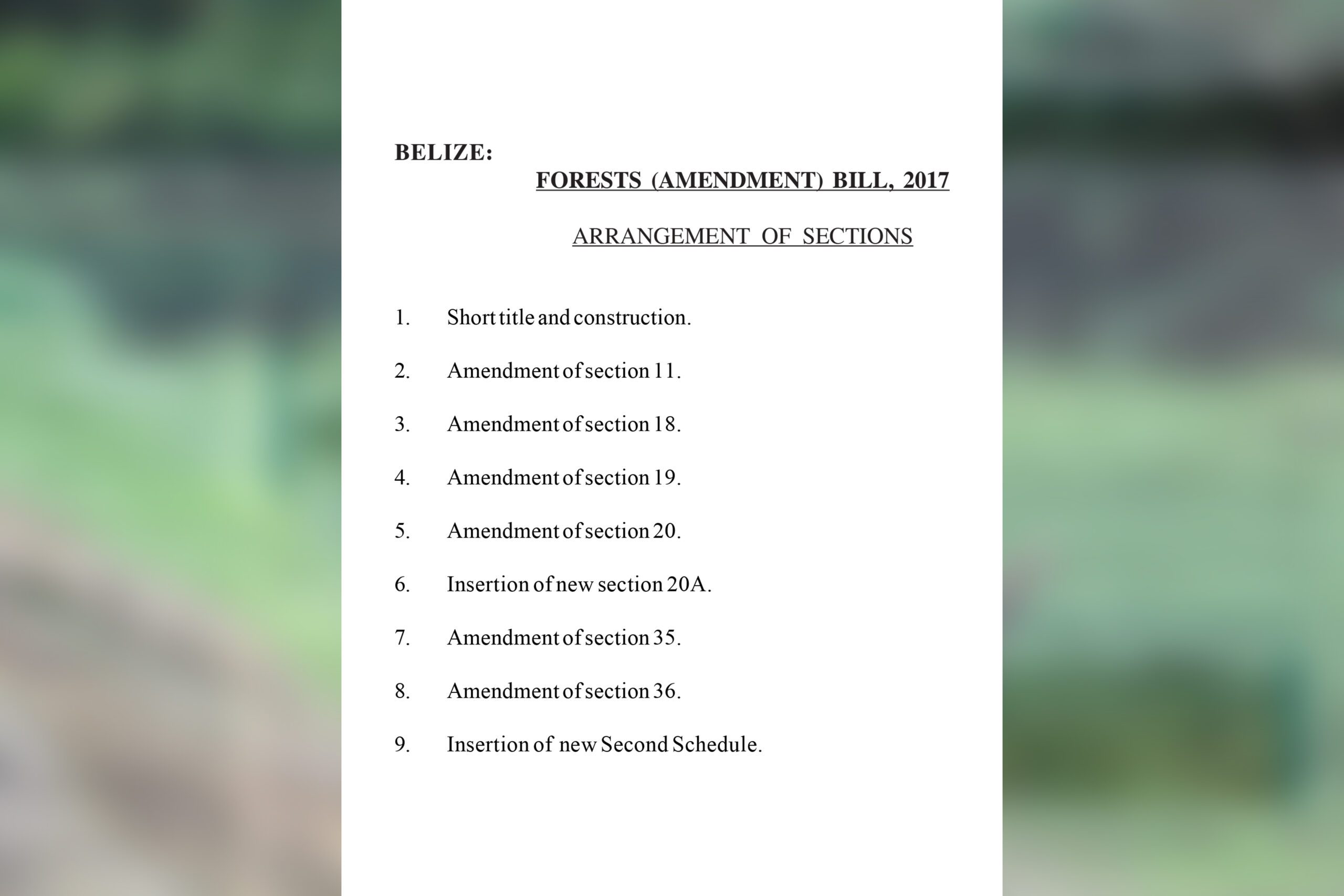 BELIZE: FORESTS (AMENDMENT) BILL, 2017