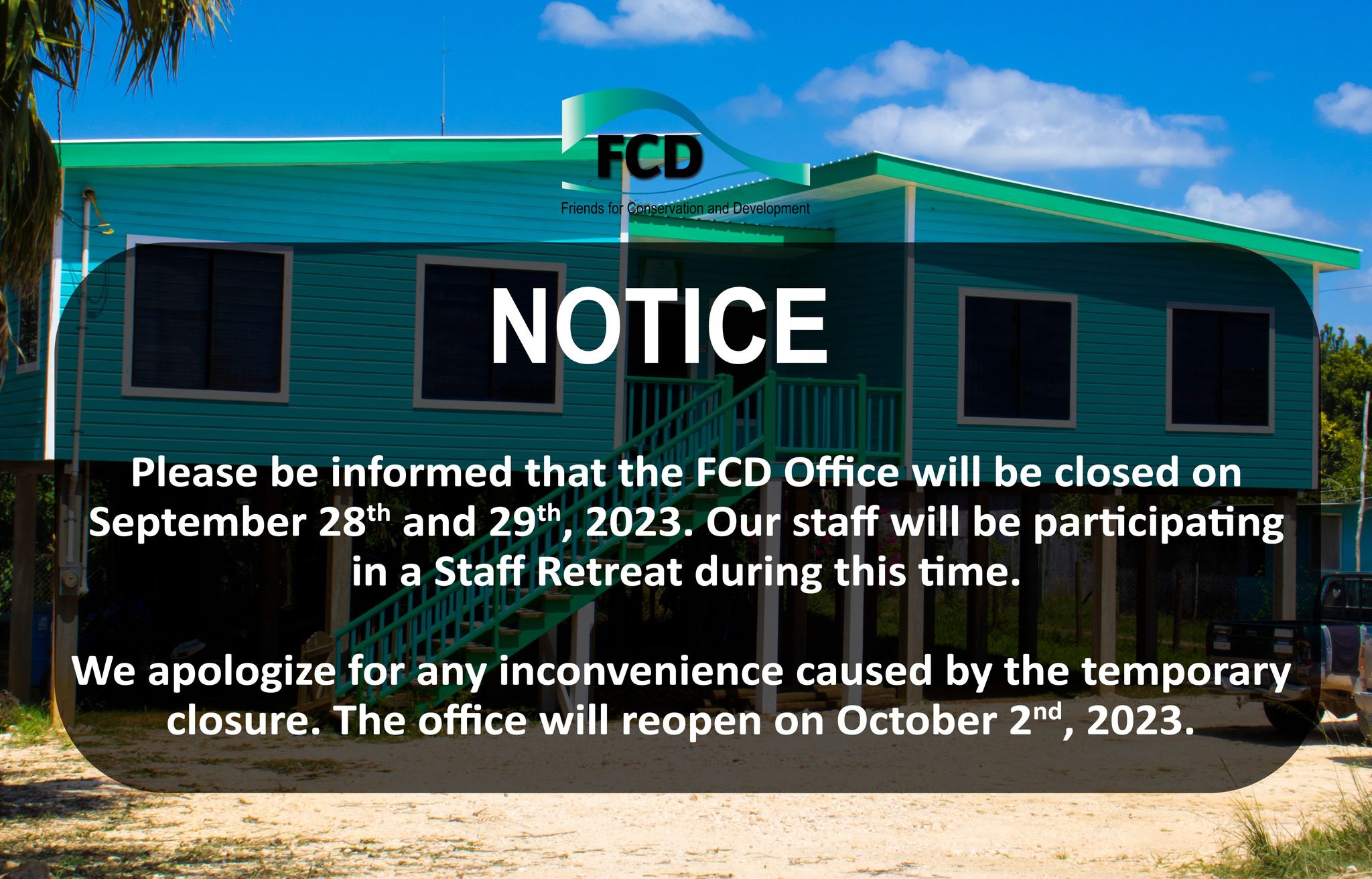 FCD Office closed on September 28th and 29th, 2023